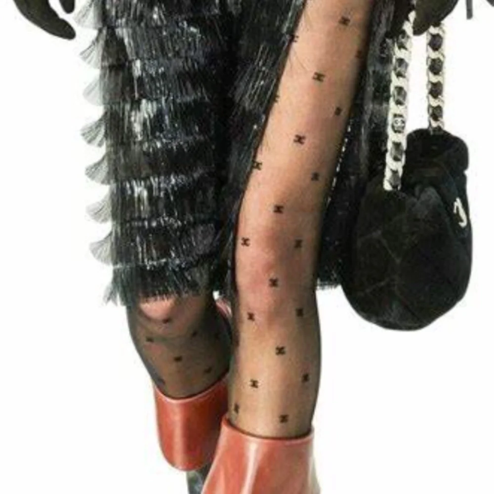 Brocade eyelash CC Monogram Logo, Nylon Pantyhose Black Tights